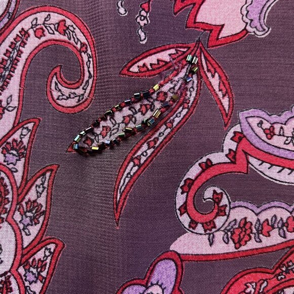 VTG Womens Med Boho Maxi Skirt Paisley Purple Red Beaded Hippie Gypsy Festival - Picture 7 of 13